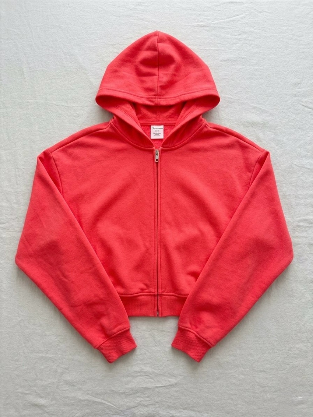 Coral Zip-Up Hoodie Boxy Cropped Jacket